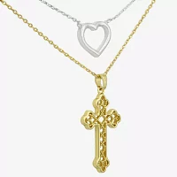 Filigree 2-pc. 14K Gold Over Brass Pure Silver Over Brass 16 Inch Link Cross Heart Necklace Set