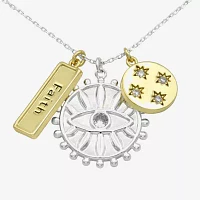 Faith Charm Cubic Zirconia 14K Gold Over Brass Pure Silver Over Brass 16 Inch Link Round Pendant Necklace