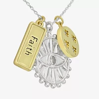 Faith Charm Cubic Zirconia 14K Gold Over Brass Pure Silver Over Brass 16 Inch Link Round Pendant Necklace