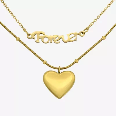 Forever 2-pc. 14K Gold Over Brass 16 Inch Link Heart Necklace Set