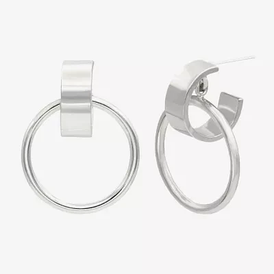 Circle Drop Pure Silver Over Brass Round Hoop Earrings