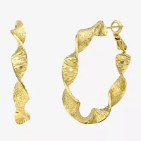 Textured Twist 14K Gold Over Brass Round Hoop Earrings