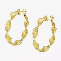 Textured Twist 14K Gold Over Brass Round Hoop Earrings