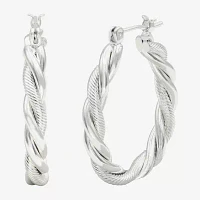 Textured Twist Pure Silver Over Brass Oval Hoop Earrings