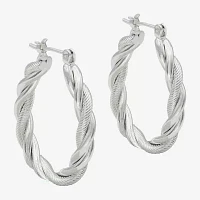 Textured Twist Pure Silver Over Brass Oval Hoop Earrings