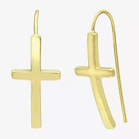 Curved 14K Gold Over Brass Cross Drop Earrings