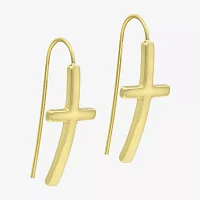 Curved 14K Gold Over Brass Cross Drop Earrings