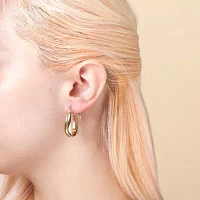 Silver Reflections 24K Gold Over Brass Oval Hoop Earrings