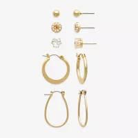 Mixit Hypoallergenic Gold Tone  Stud & Hoop 5 Pair Simulated Pearl Heart Round Earring Set