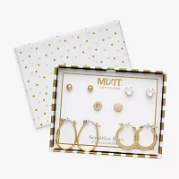 Mixit Hypoallergenic Gold Tone  Stud & Hoop 5 Pair Simulated Pearl Heart Round Earring Set