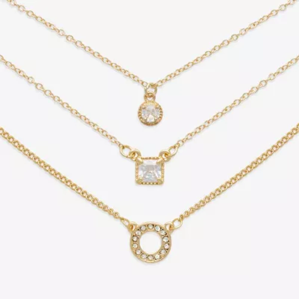 Mixit Gold Tone 3-pc. Cubic Zirconia 18 Inch Cable Round Necklace Set