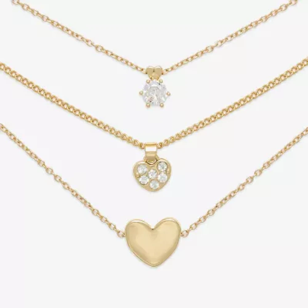 Mixit Hypoallergenic Gold Tone 3-pc. Cubic Zirconia 18 Inch Cable Heart Necklace Set