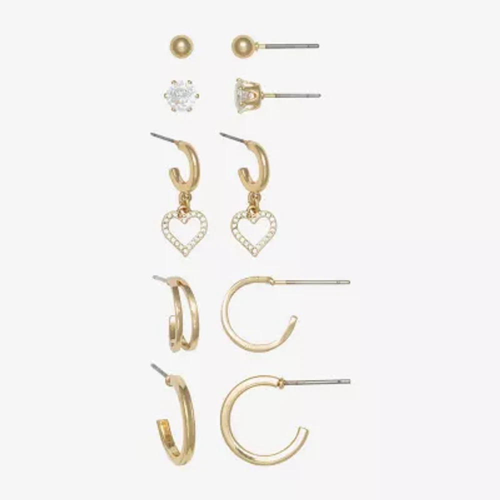 Mixit Hypoallergenic Gold Tone 5 Pair Cubic Zirconia Heart Earring Set