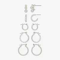 Mixit Hypoallergenic Silver Tone Hoop & Stud 5 Pair Simulated Pearl Earring Set