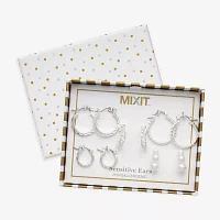 Mixit Hypoallergenic Silver Tone Hoop & Stud 5 Pair Simulated Pearl Earring Set