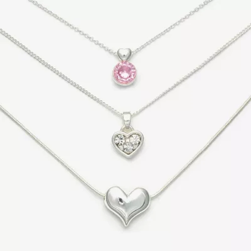 Mixit Pendant 3-pc. Cubic Zirconia Stainless Steel 18 Inch Cable Heart Necklace Set