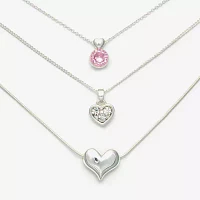 Mixit Pendant 3-pc. Cubic Zirconia Stainless Steel 18 Inch Cable Heart Necklace Set