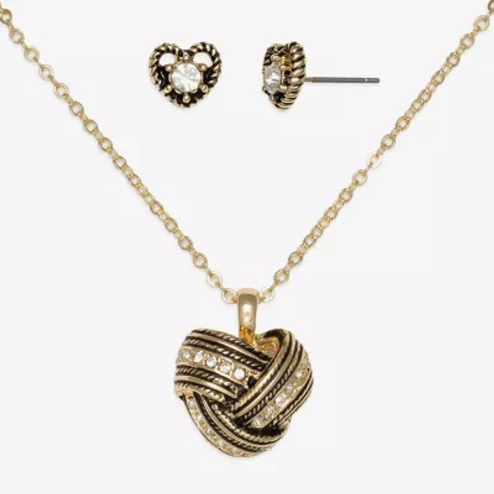 Mixit Pendant Necklace & Stud Earring 2-pc. Cubic Zirconia Stainless Steel Heart Knot Jewelry Set