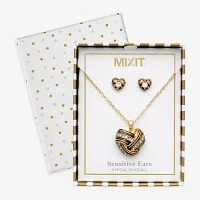 Mixit Pendant Necklace & Stud Earring 2-pc. Cubic Zirconia Stainless Steel Heart Knot Jewelry Set