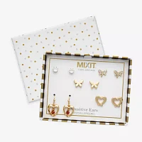 Mixit 5 Pair Cubic Zirconia Butterfly Heart Earring Set