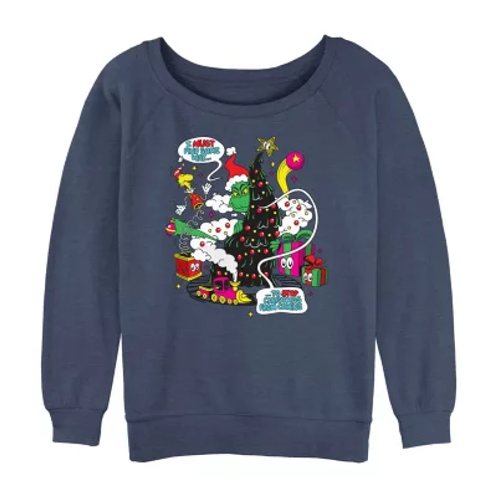 Juniors Dr. Seuss Find A Way Womens Crew Neck Long Sleeve Grinch Graphic T-Shirt