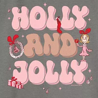 Juniors Dr. Seuss Cindy Lou Who Holly And Jolly Womens Crew Neck Long Sleeve Grinch Sweatshirt