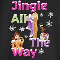 Juniors Disney Jingle All The Way Womens Crew Neck Long Sleeve Princess Graphic T-Shirt