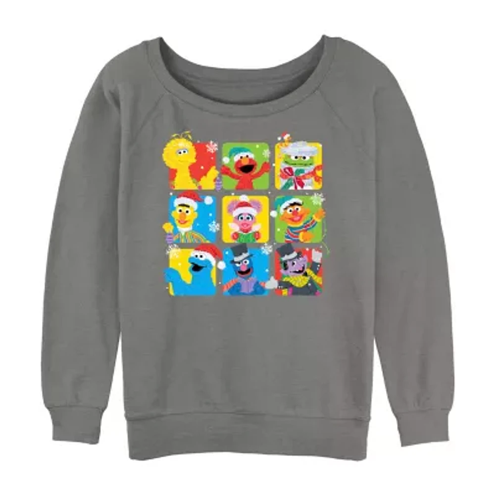 Juniors Christmas Womens Crew Neck Long Sleeve Sesame Street Sweatshirt