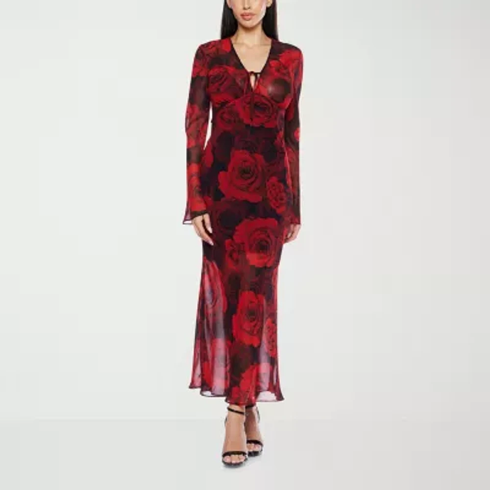 Premier Amour Womens Long Sleeve Floral Maxi Dress