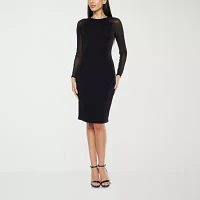 Premier Amour Womens Rhinestone Long Sleeve Sheath Dress