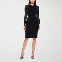 Premier Amour Womens Rhinestone Long Sleeve Sheath Dress