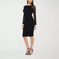 Premier Amour Womens Rhinestone Long Sleeve Sheath Dress