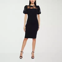 Premier Amour Womens Short Sleeve Applique Sheath Dress