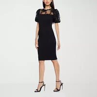 Premier Amour Womens Short Sleeve Applique Sheath Dress