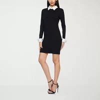 Premier Amour Womens Rhinestone Long Sleeve Sheath Dress