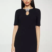 Premier Amour Womens Rhinestone Short Sleeve Sheath Dress