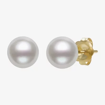 White Cultured Freshwater Pearl 10K Gold Stud Earrings