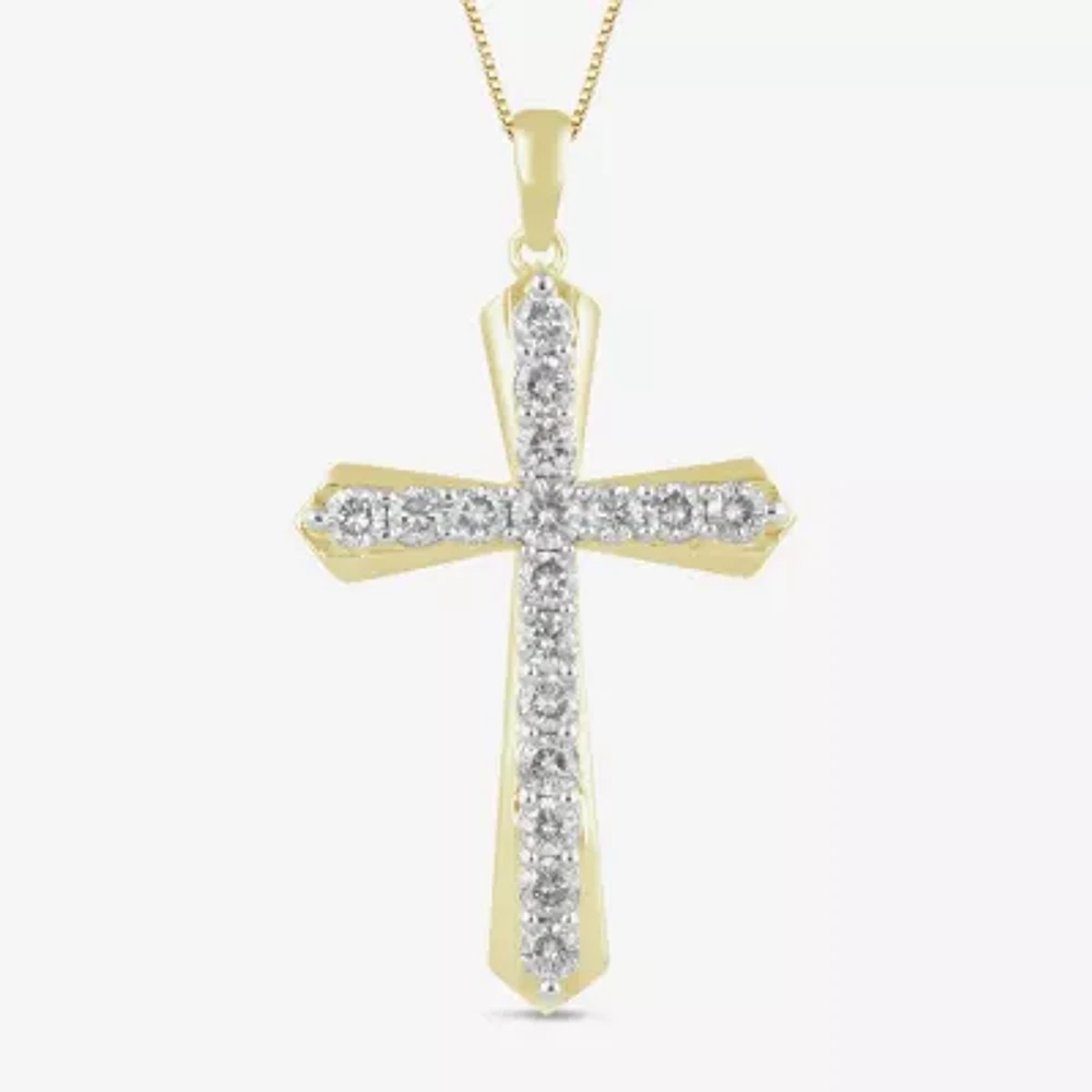 Womens 1 CT. T.W. Natural White Diamond 10K Gold Cross Pendant Necklaces