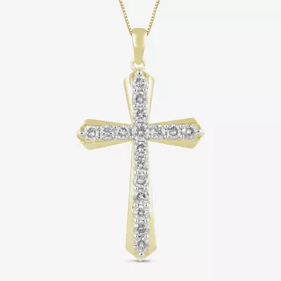 Womens 1 CT. T.W. Natural White Diamond 10K Gold Cross Pendant Necklaces