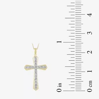 Womens 1 CT. T.W. Natural White Diamond 10K Gold Cross Pendant Necklace