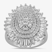 Womens 2 CT. T.W. Lab Grown White Diamond 10K Gold Cluster Cocktail Ring