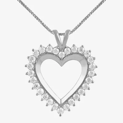 Womens 1 CT. T.W. Lab Grown White Diamond 10K or Yellow Gold Heart Pendant Necklace