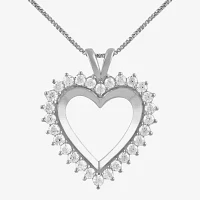 Womens 1 CT. T.W. Lab Grown White Diamond 10K White Gold Heart Pendant Necklace