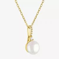 Yes, Please! Womens White Cultured Freshwater Pearl 14K Gold Over Silver Sterling Silver Round Pendant Necklace