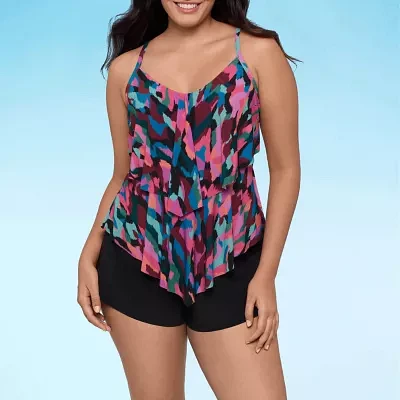 Trimshaper Abstract Tankini Swimsuit Top