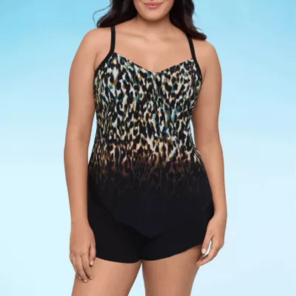 Trimshaper Animal Print Tankini Swimsuit Top