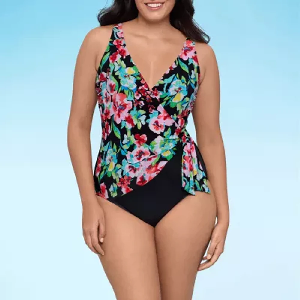 Trimshaper Womens Floral One Piece Swimsuit