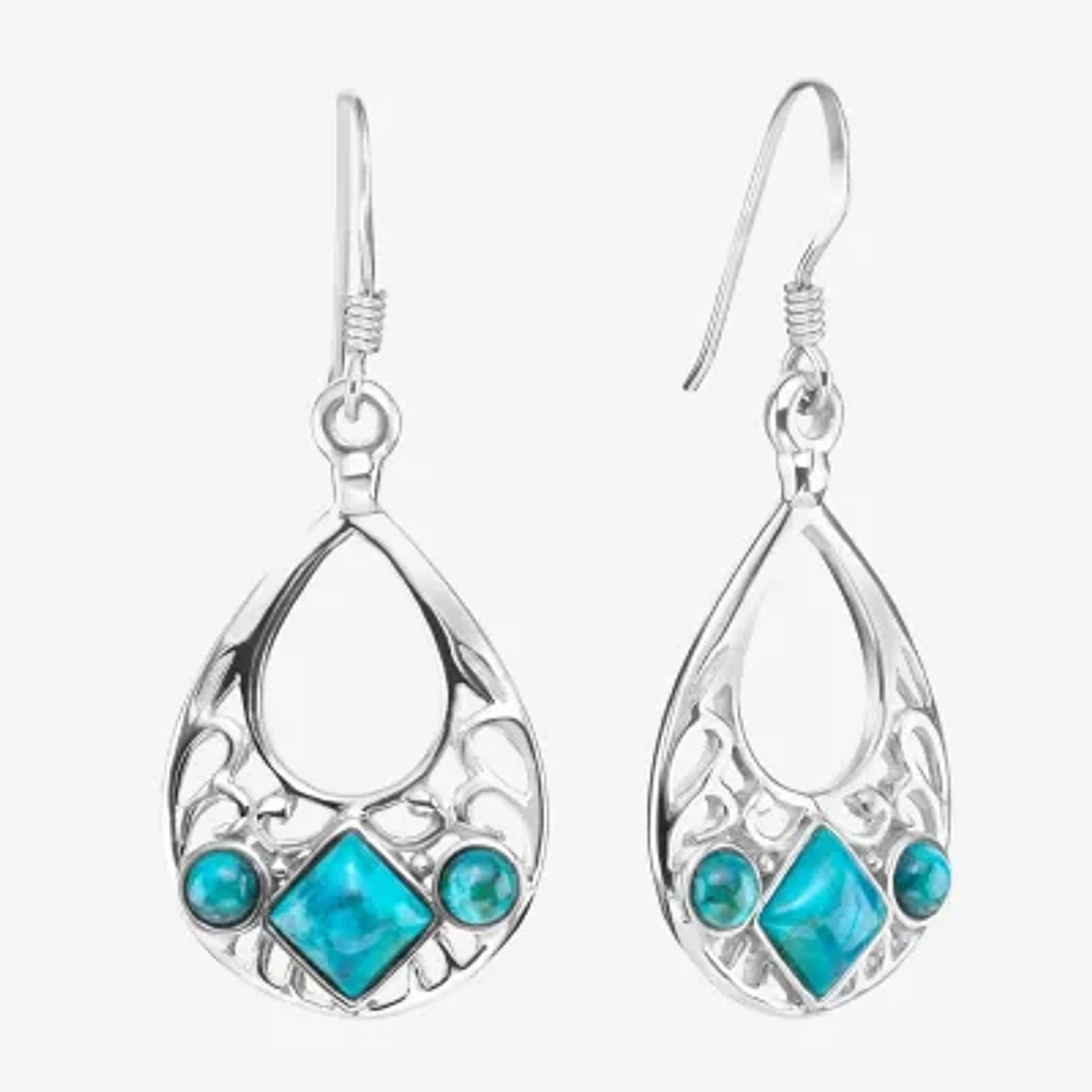 Enhanced Turquoise Sterling Silver Openwork Teardrop Earrings