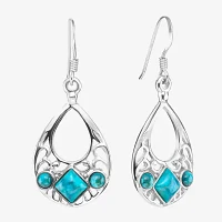 Enhanced Turquoise Sterling Silver Openwork Teardrop Earrings