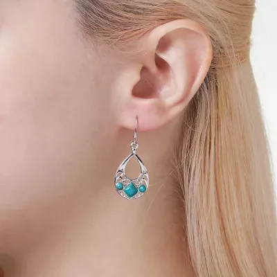 Enhanced Turquoise Sterling Silver Openwork Teardrop Earrings